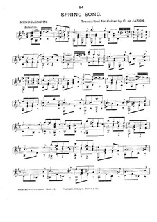 Песни без слов, Op.62: No.6 Весенняя песня, для гитары by Феликс Мендельсон-Бартольди