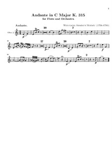 Анданте для флейты с оркестром до мажор, K.315: Партия II гобоя by Вольфганг Амадей Моцарт
