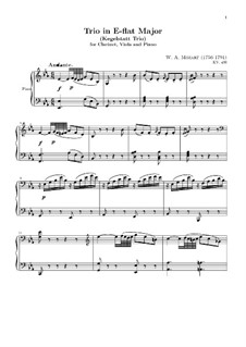 Трио для кларнета, альта (или скрипки) и фортепиано ми-бемоль мажор 'Kegelstatt', K.498: Партия фортепиано by Вольфганг Амадей Моцарт
