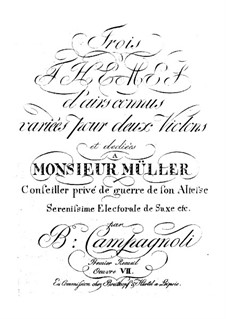 Три темы с вариациями для двух скрипок, Op.7: Три темы с вариациями для двух скрипок by Бартоломео Кампаньоли