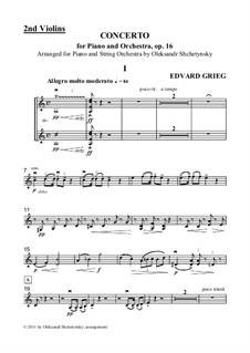 Концерт для фортепиано с оркестром ля минор, Op.16: Version for piano and strings - violins II part by Эдвард Григ
