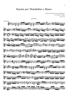 Соната для мандолины и бассо континуо соль мажор: Партия мандолины by Джованни Баттиста Гервазио
