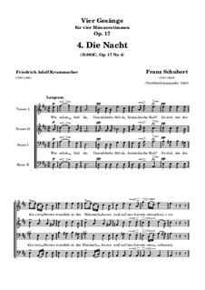 Четыре песни для четырёх мужских голосов, D.983 Op.17: Nr.4 Die Nacht by Франц Шуберт