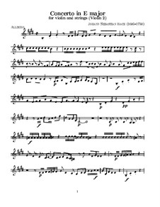 Концерт для скрипки, струнных и бассо континуо No.2 ми мажор, BWV 1042: Партия II скрипки by Иоганн Себастьян Бах