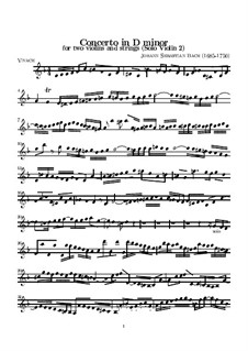 Двойной концерт для двух скрипок, струнных и бассо континуо ре минор, BWV 1043: Партия второй солирующей скрипки by Иоганн Себастьян Бах