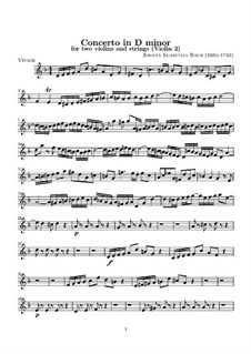 Двойной концерт для двух скрипок, струнных и бассо континуо ре минор, BWV 1043: Партия второй скрипки by Иоганн Себастьян Бах