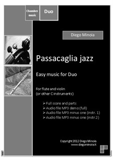 Duet pack No.1 (easy): Passacaglia jazz: For C instrument (sheet+mp3 duet+mp3 minus instrument 2+mp3 minus instrument 1) by Diego Minoia