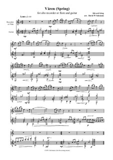 Две элегические мелодии, Op.34: No.2 Våren, for flute (or recorder) and guitar by Эдвард Григ