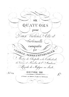 Шесть струнных квартетов, Op.21: Партии by Иоганн Георг Альбрехтсбергер