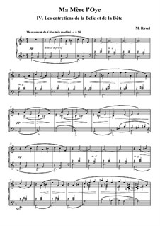 Матушка Гусыня. Сюита, M.60: No.4 Беседы красавицы и чудовища, для фортепиано by Морис Равель