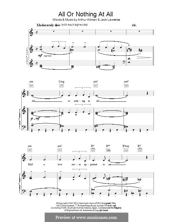 A. Altman, J. Lawrence: All or Nothing at All ноты на MusicaNeo