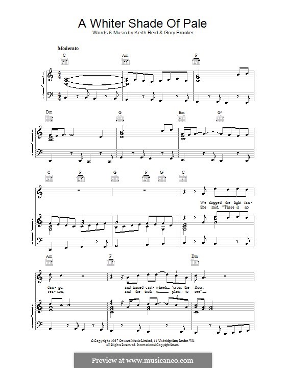 A Whiter Shade of Pale (Procol Harum): Для голоса и фортепиано (или гитары) by Gary Brooker