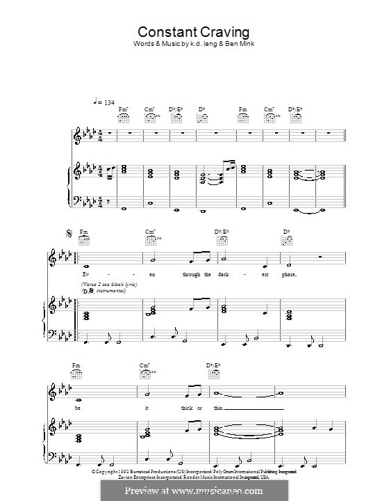 Constant Craving: Для голоса и фортепиано (или гитары) by Ben Mink, k.d. lang