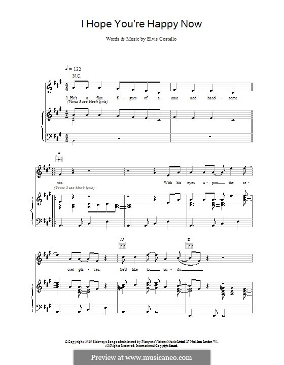 I Hope You're Happy Now: Для голоса и фортепиано (или гитары) by Elvis Costello