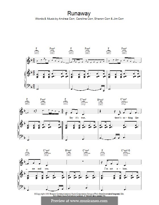 Runaway (The Corrs): Для голоса и фортепиано (или гитары) by Andrea Corr, Caroline Corr, Jim Corr, Sharon Corr