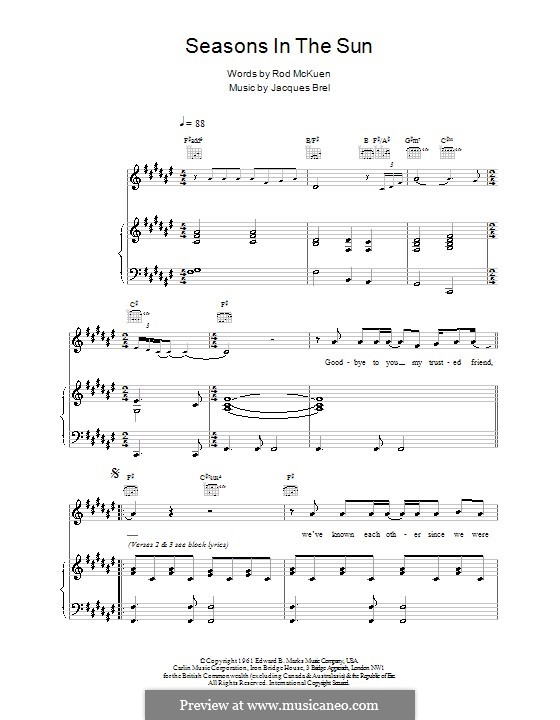 Seasons in the Sun (Westlife): Для голоса и фортепиано (или гитары) by Jacques Brel
