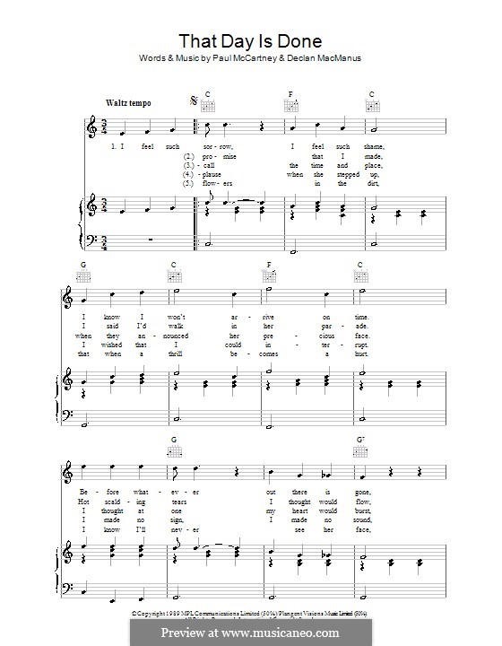 That Day Is Done: Для голоса и фортепиано (или гитары) by Declan Macmanus, Elvis Costello, Paul McCartney