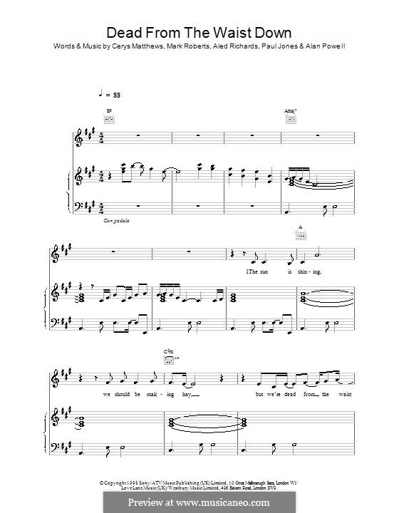 Dead from the Waist Down (Catatonia): Для голоса и фортепиано (или гитары) by Aled Richards, Cerys Matthews, Mark Roberts, Owen Powell, Paul H. Jones