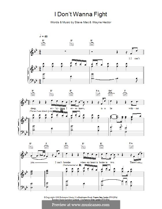 I Don't Wanna Fight (Westlife): Для голоса и фортепиано (или гитары) by Steve Mac, Wayne Anthony Hector