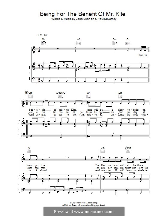 Being for the Benefit of Mr Kite (The Beatles): Для голоса и фортепиано (или гитары) by John Lennon, Paul McCartney