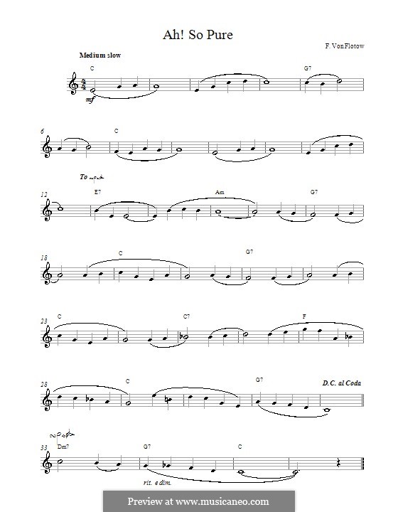 Марта, или Ричмондская ярмарка: Ah! So pure (melody line) by Фридрих фон Флотов