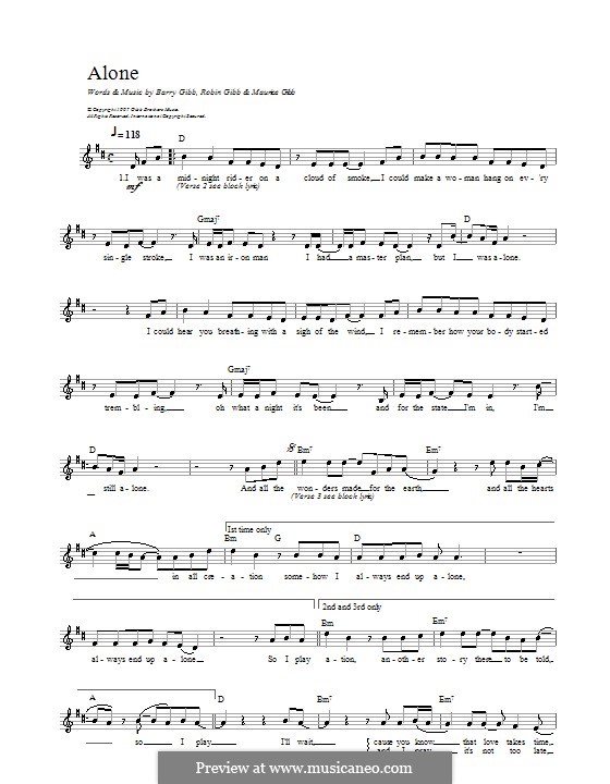 Alone (The Bee Gees): Мелодия, текст и аккорды by Barry Gibb, Maurice Gibb, Robin Gibb