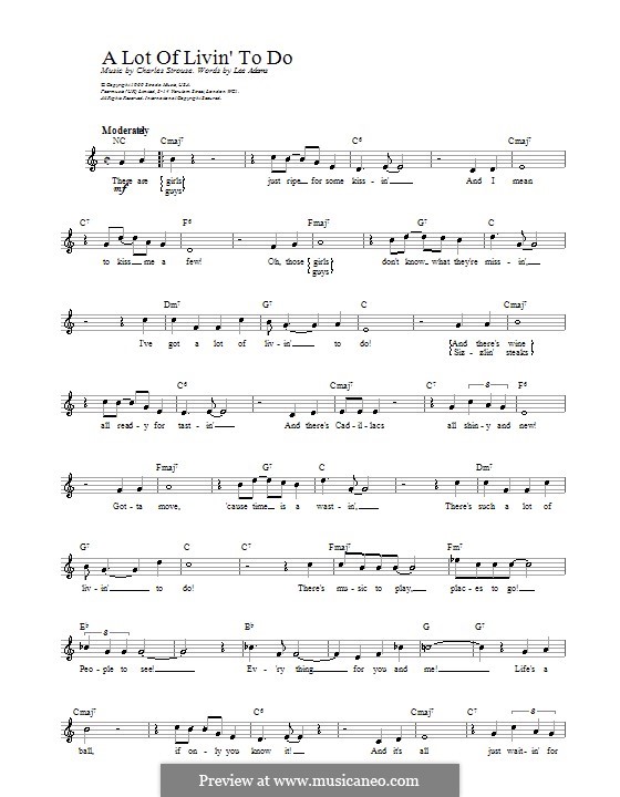 A Lot of Livin' To Do: Мелодия, текст и аккорды by Charles Strouse