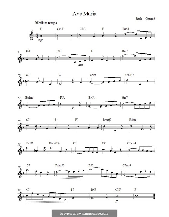 Ave Maria (Printable Sheet Music): Мелодия by Иоганн Себастьян Бах, Шарль Гуно