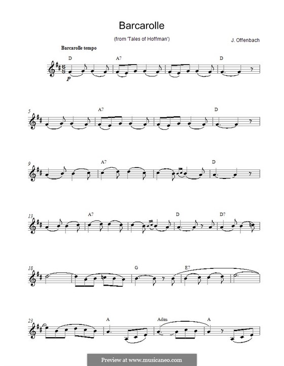 Barcarolle (Printable Scores): Мелодическая линия by Жак Оффенбах