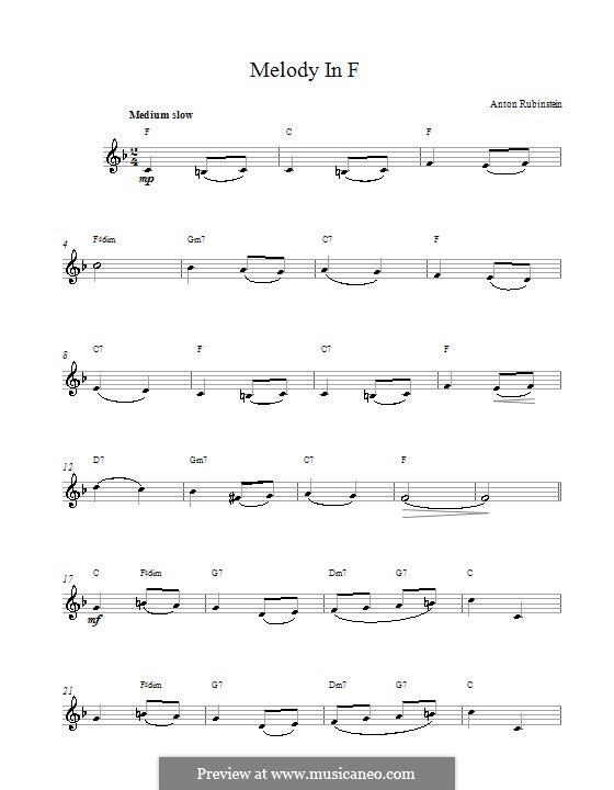 Две мелодии, Op.3: Melody No.1 in F Major (melody line) by Антон Рубинштейн