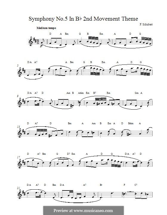 Симфония No.5 си-бемоль мажор, D.485: Часть II (Theme), melody line by Франц Шуберт