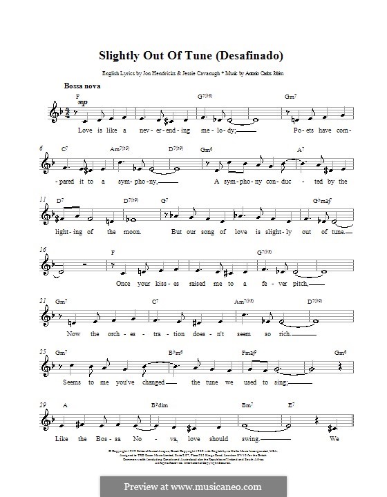 Desafinado (Slightly Out of Tune): Мелодия, текст и аккорды by Antonio Carlos Jobim