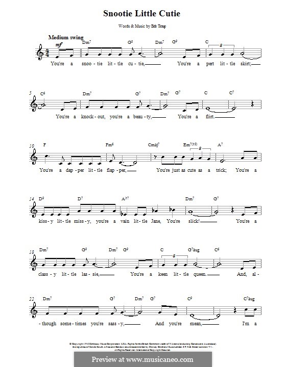 Snootie Little Cutie: Мелодия, текст и аккорды by Bobby Troup