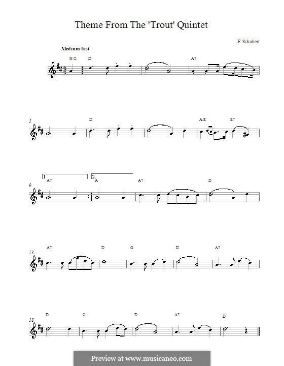 Квинтет для струнных и фортепиано 'Форель', D.667 Op.114: Часть IV (Тема). Мелодическая линия by Франц Шуберт