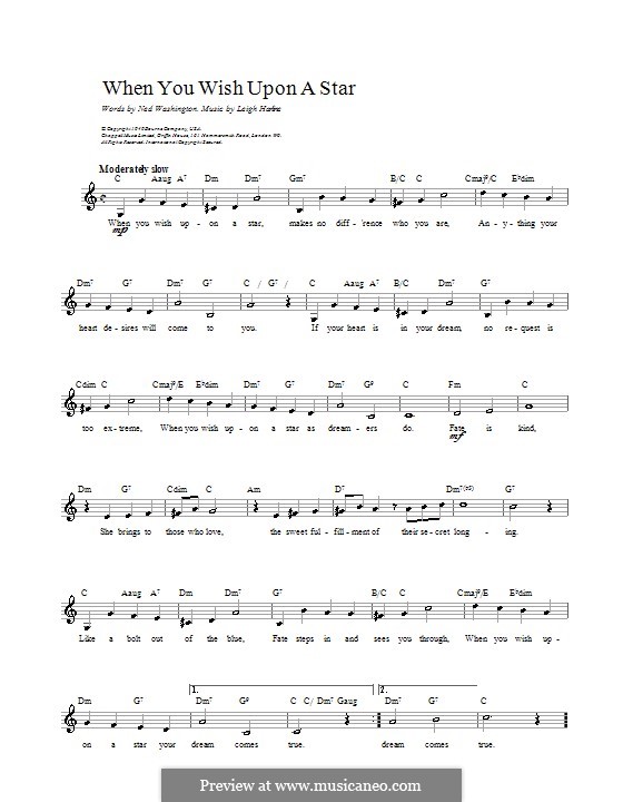 When You Wish Upon a Star (from Disney's Pinocchio): Мелодия, текст и аккорды by Leigh Harline