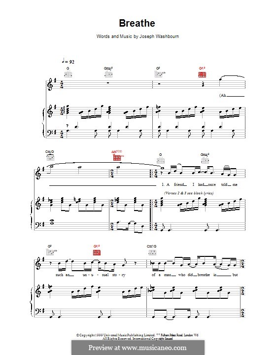 Breathe (Toploader): Для голоса и фортепиано (или гитары) by Joseph Washbourn
