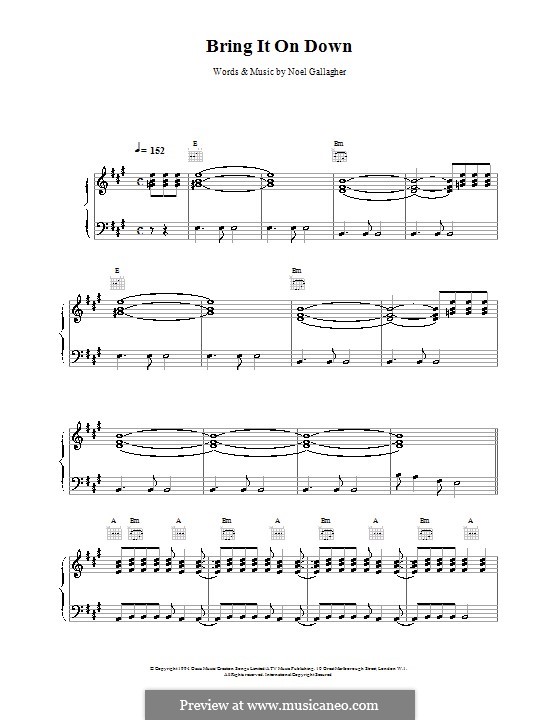 Bring it on Down (Oasis): Для голоса и фортепиано (или гитары) by Noel Gallagher