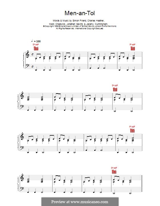 Men-an-Tol (The Levellers): Для голоса и фортепиано (или гитары) by Charles Heather, Jeremy Cunningham, Jonathan Sevink, Mark Chadwick, Simon Friend