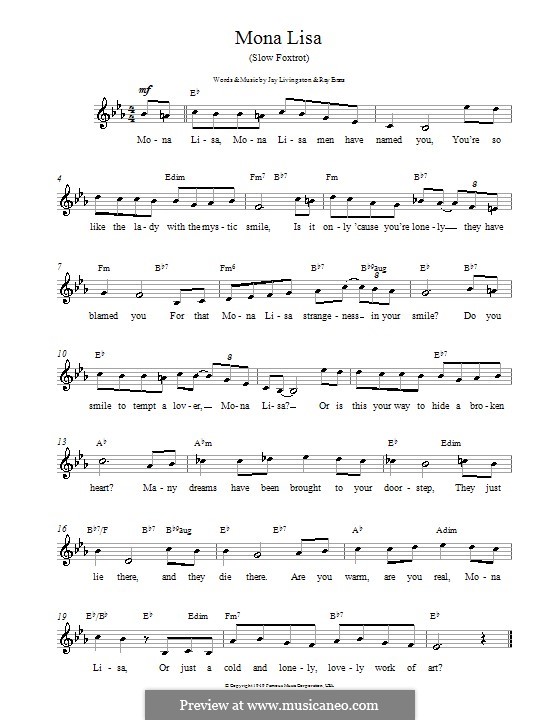 Mona Lisa (Nat King Cole): Мелодия, текст и аккорды by Jay Livingston, Raymond Evans