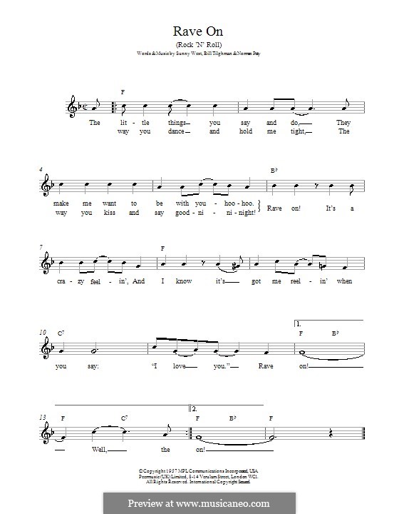 Rave On (Buddy Holly): Мелодия, текст и аккорды by Bill Tilghman, Norman Petty, Sunny West