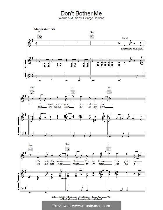 Don't Bother Me (The Beatles): Для голоса и фортепиано (или гитары) by George Harrison