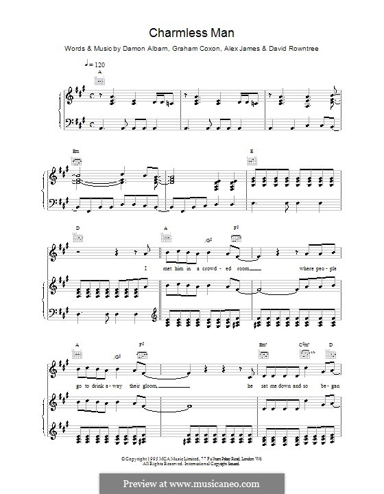 Charmless Man (Blur): Для голоса и фортепиано (или гитары) by Alex James, Damon Albarn, David Rowntree, Graham Coxon