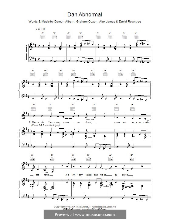 Dan Abnormal (Blur): Для голоса и фортепиано (или гитары) by Alex James, Damon Albarn, David Rowntree, Graham Coxon