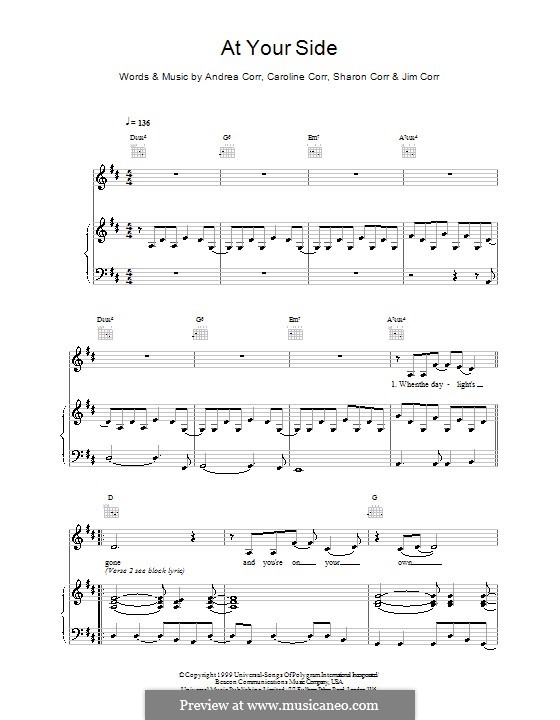 At Your Side (The Corrs): Для голоса и фортепиано (или гитары) by Andrea Corr, Caroline Corr, Jim Corr, Sharon Corr