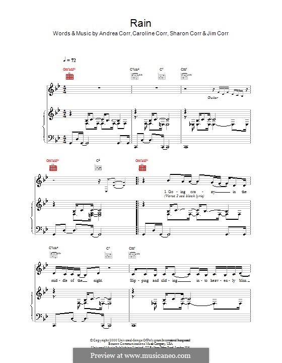 Rain (The Corrs): Для голоса и фортепиано (или гитары) by Andrea Corr, Caroline Corr, Jim Corr, Sharon Corr