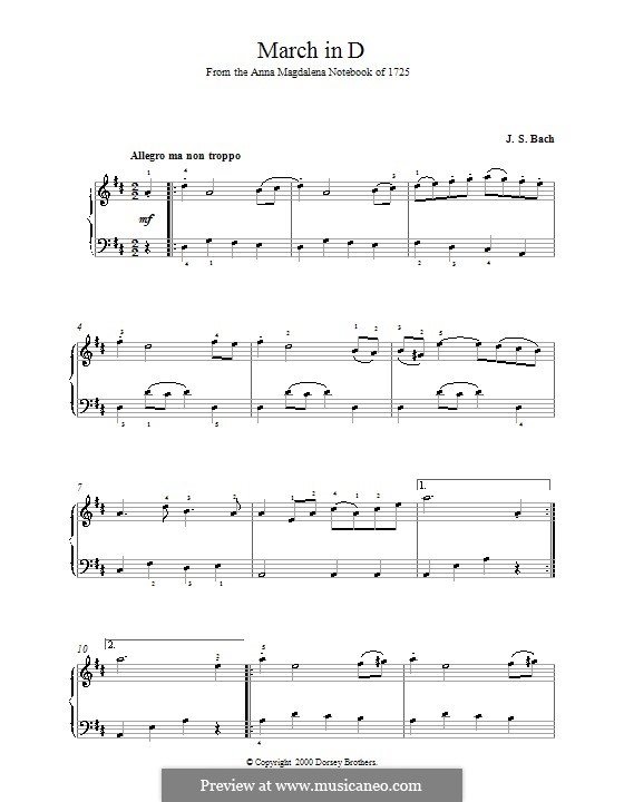 No.16 Марш ре мажор, BWV Anh.122: Для фортепиано by Иоганн Себастьян Бах