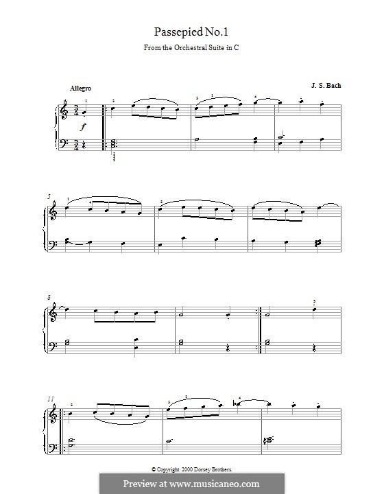Сюита для оркестра No.1 до мажор, BWV 1066: Passepied No.1, for piano by Иоганн Себастьян Бах