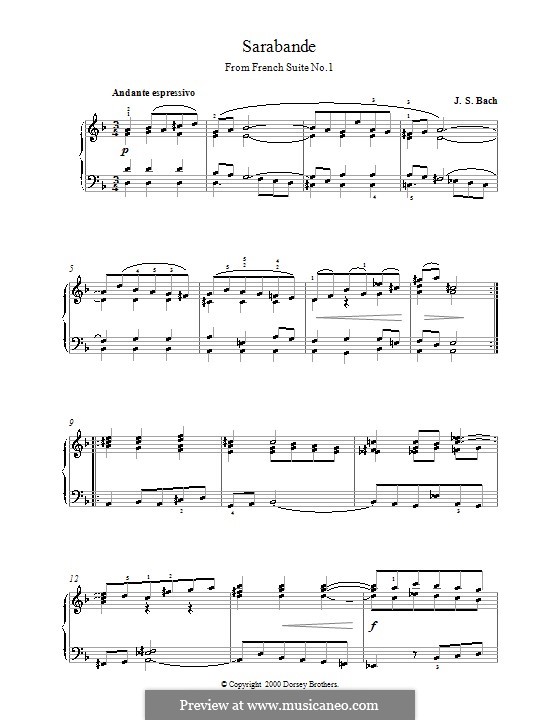 Сюита No.1 ре минор, BWV 812: Сарабанда, для фортепиано by Иоганн Себастьян Бах