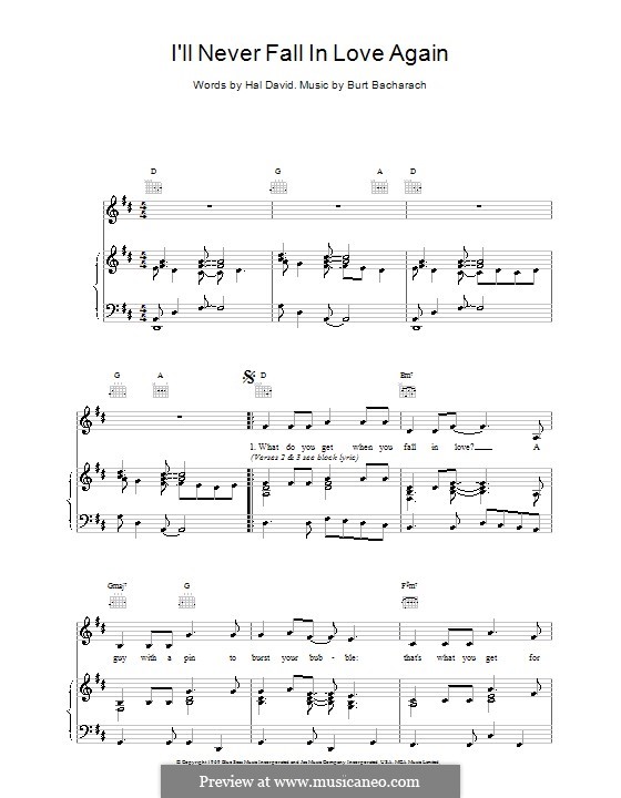 I'll Never Fall in Love Again: Для голоса и фортепиано (или гитары) by Burt Bacharach