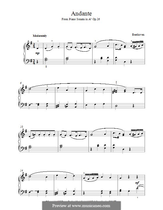 Соната для фортепиано No.12 ля-бемоль мажор, Op.26: Часть I. Анданте by Людвиг ван Бетховен